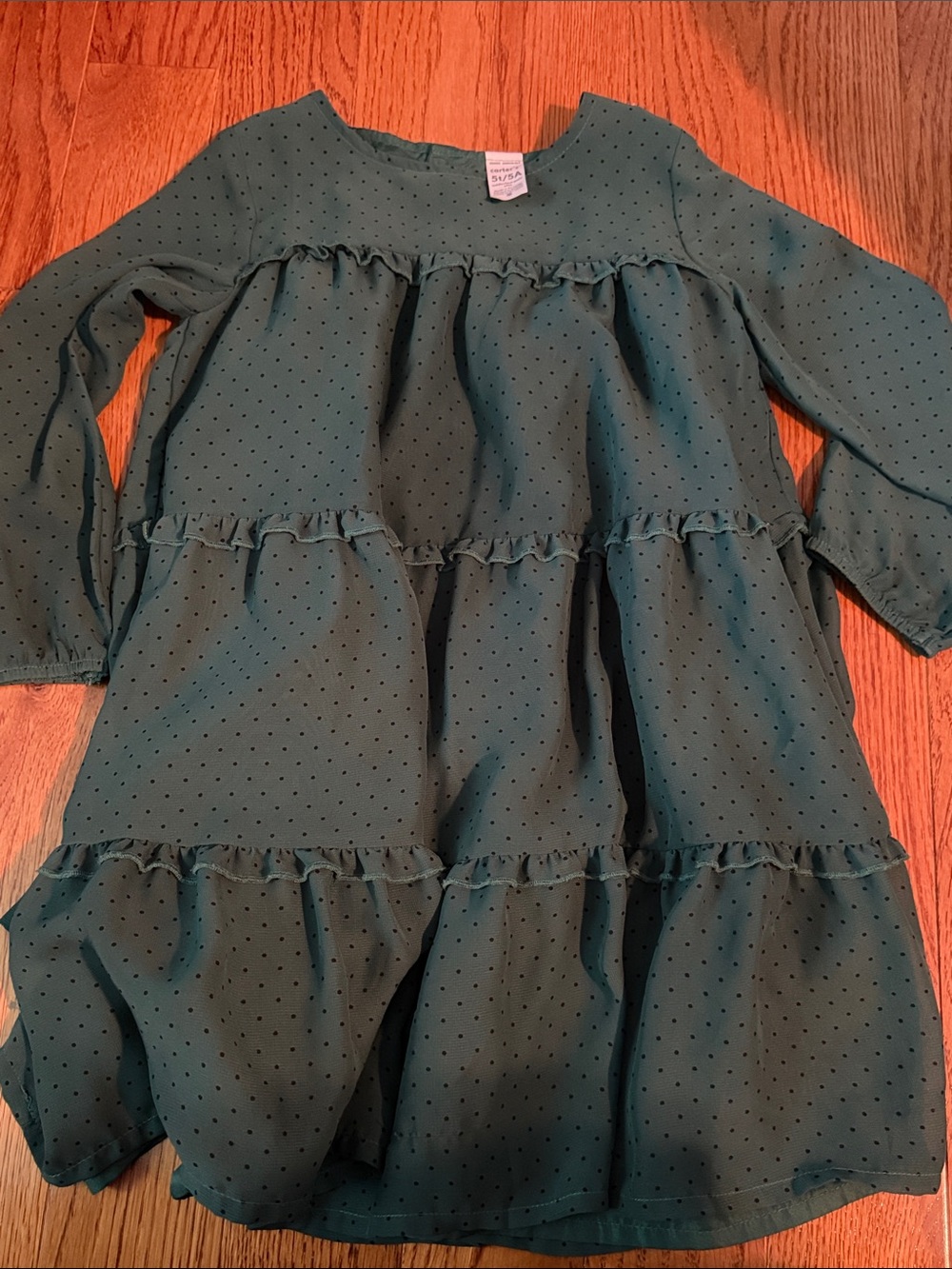 Carter’s Girls' Dark Teal Dot Tiered Long-Sleeve Dress Size 5 NWOT